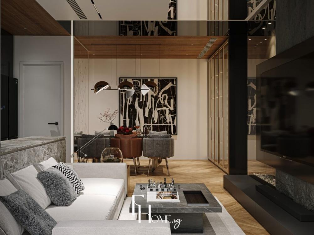 Thiết kế nội thất chung cư 3 phòng ngủ phong cách Wabi Sabi - Golden Mansion - Golden Mansion - Phòng khách đối diện bàn ăn