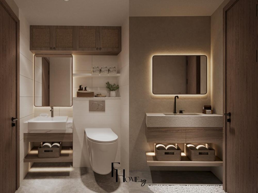 Thiết kế nội thất chung cư 3 phòng ngủ phong cách Wabi Sabi - Vinhomes - Nhà vệ sinh