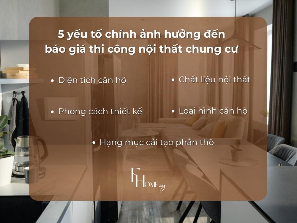 5 yếu tố chính ảnh hưởng đến báo giá thi công nội thất chung cư