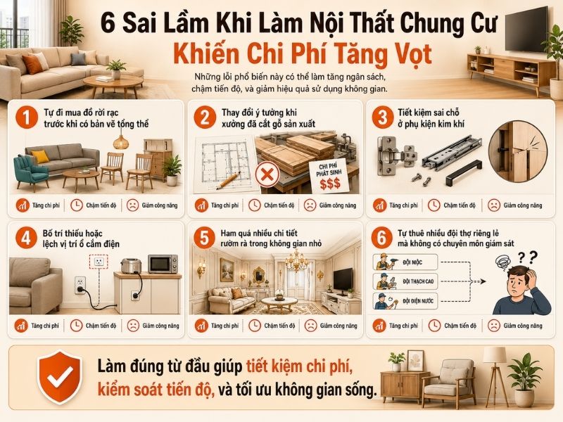 6 sai lầm làm nội thất chung cư khiến chi phí tăng cao