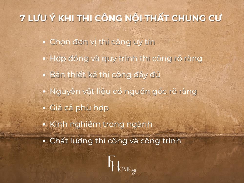 7 Lưu ý khi thi công nội thất chung cư