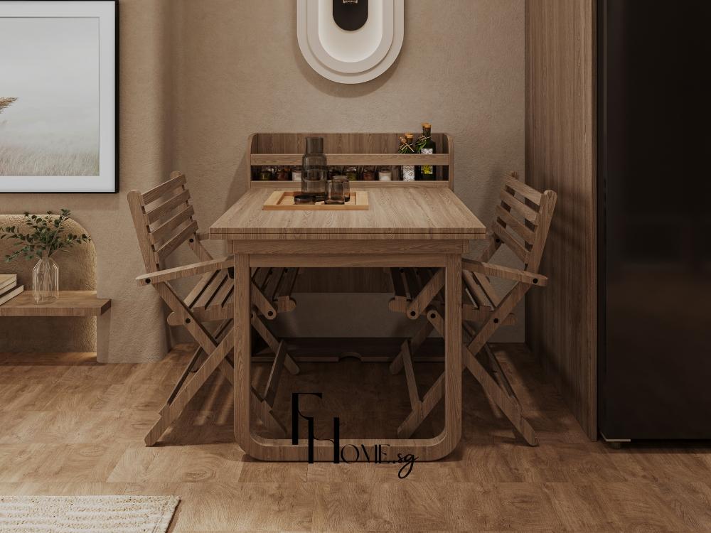 Bàn ăn nhà phố 90m² phong cách Wabi Sabi với thiết kế tối giản, sử dụng vật liệu thô mộc