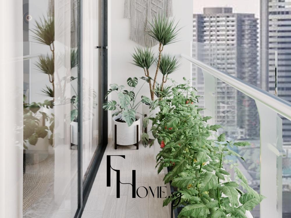 Ban công thông thoáng với cây xanh và ánh sáng tự nhiên