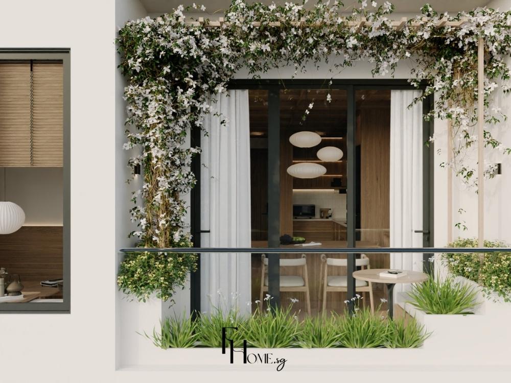 Ban công với gian leo tạo khôn gian hoà quyện với thiên nhiên