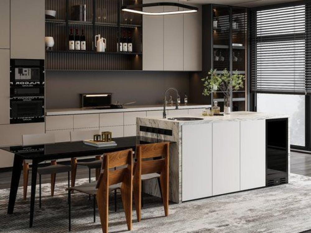 Bàn đảo bếp với thiết kế sang trọng, giúp phân chia không gian và mang lại thẩm mỹ cao