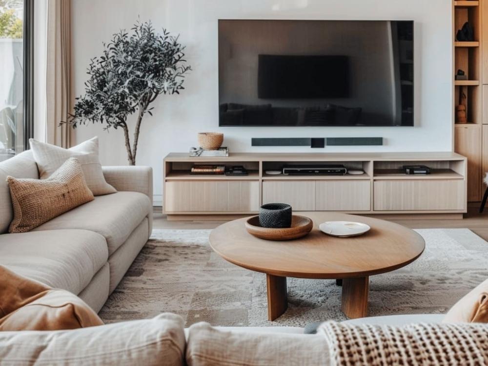 Bộ sofa hay kệ tivi trong phòng khách nhà phố 3 tầng trở thành điểm nhấn tinh tế, thể hiện gu thẩm mỹ của gia chủ.