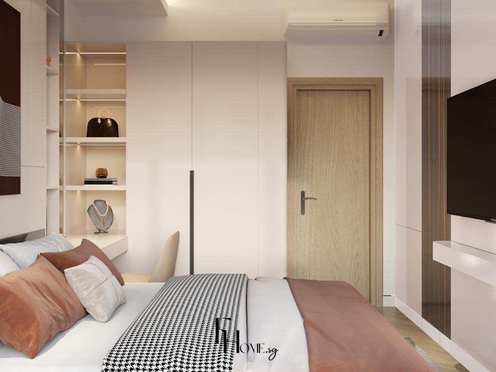 Phòng ngủ căn hộ cho thuê tông màu trắng sang trọng