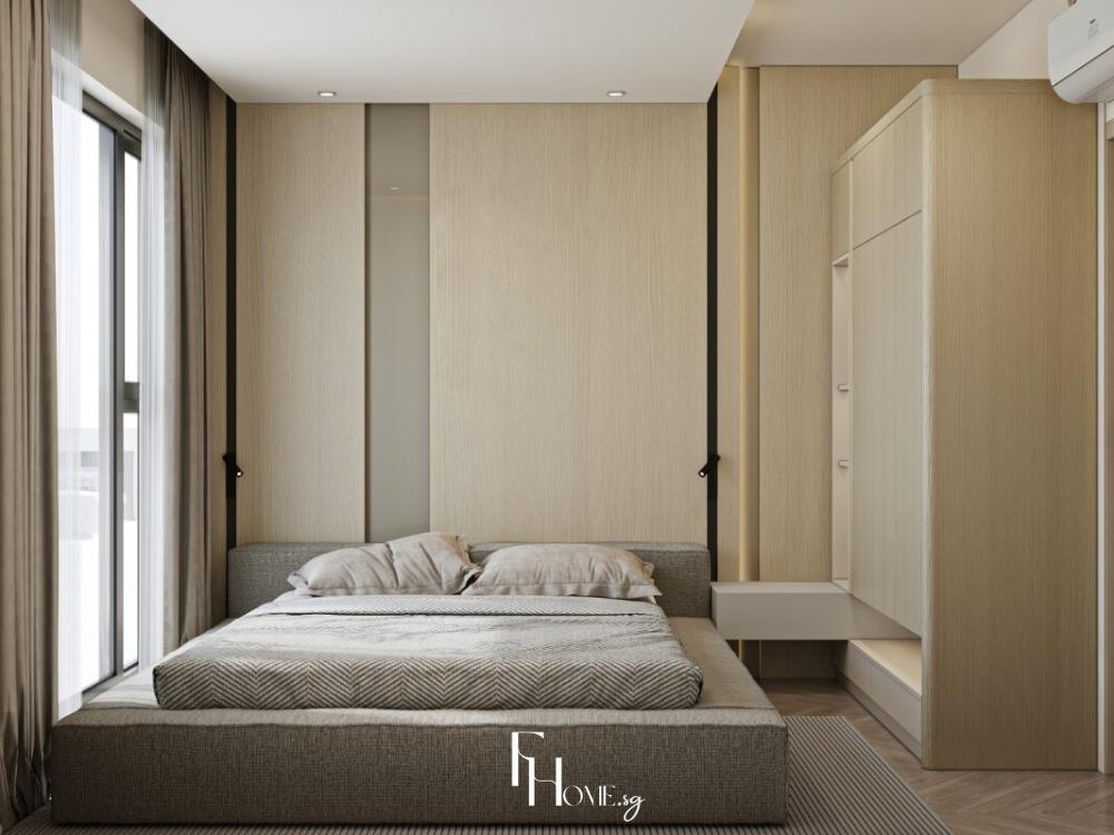 Phòng ngủ thoải mái, đầy đủ tiện nghi với tông màu trắng trung tính