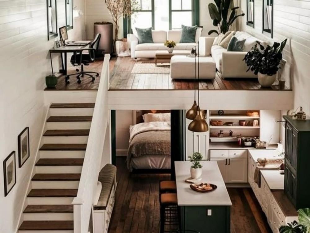 Gác lửng trong ngôi nhà phố 5x20m cấp 4 có thể làm phòng ngủ, phòng làm việc tăng tính tiện dụng.