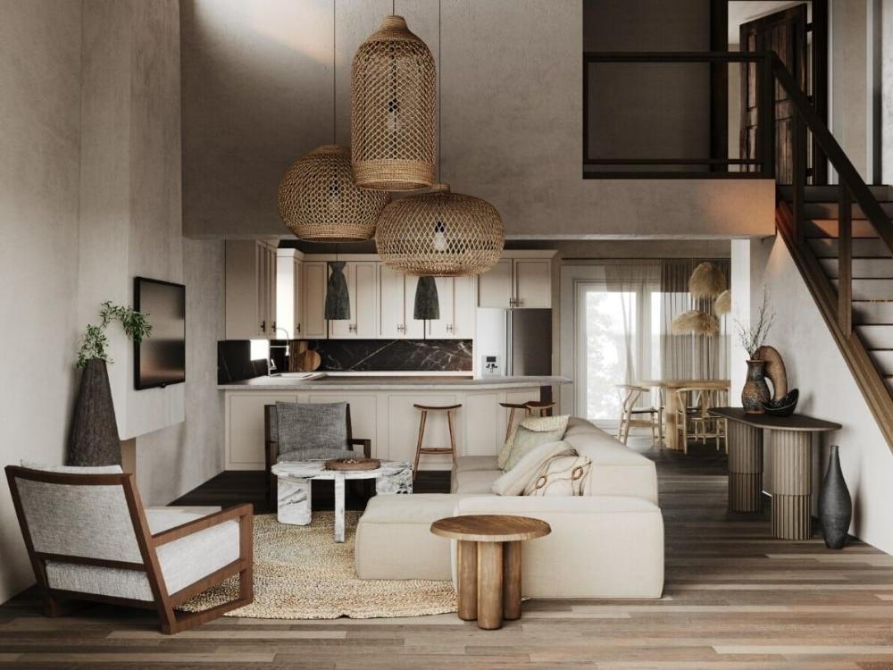 Gian bếp Wabi Sabi giản dị nhưng tinh tế, chú trọng công năng, trân trọng sự mộc mạc