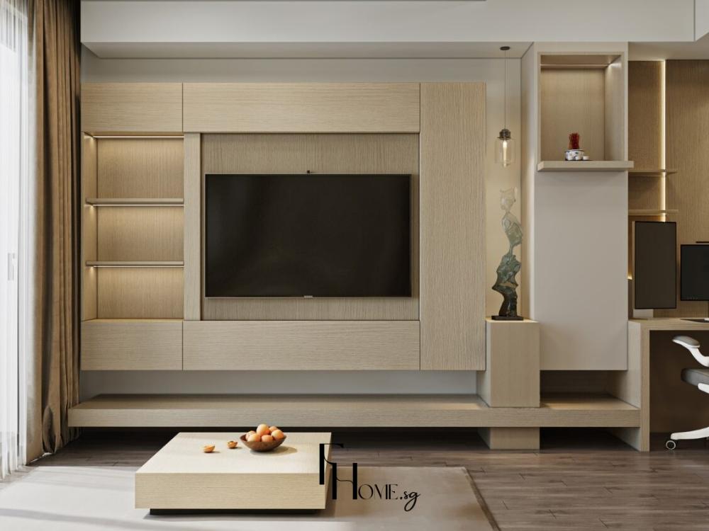 Gian phòng khách góc tv - minimalism - Thiết kế chung cư 65m2