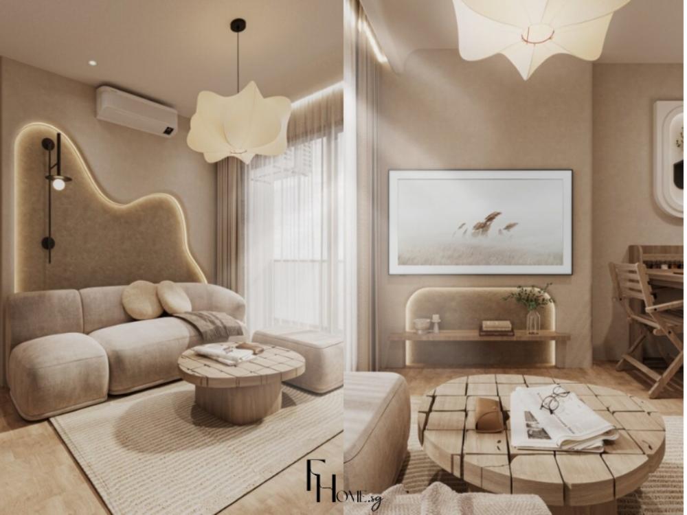 Góc dọc phòng khách căn hộ 3 phòng ngủ - Phong cách Wabi sabi