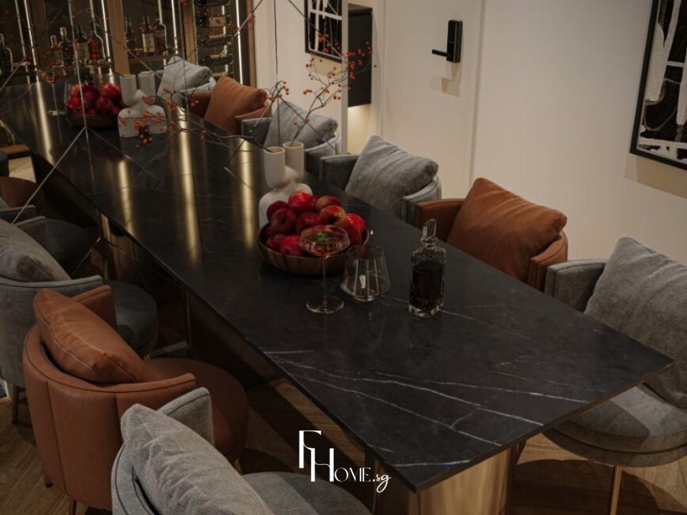 Không gian bàn ăn phong cách Luxury toát lên vẻ xa hoa và tinh tế, nơi từng chi tiết đều được chăm chút tỉ mỉ