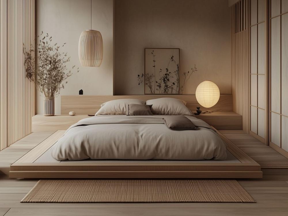 Không gian nghỉ ngơi với nệm Futon và chiếu Tatami tự nhiên, thể hiện tinh thần truyền thống Nhật Bản