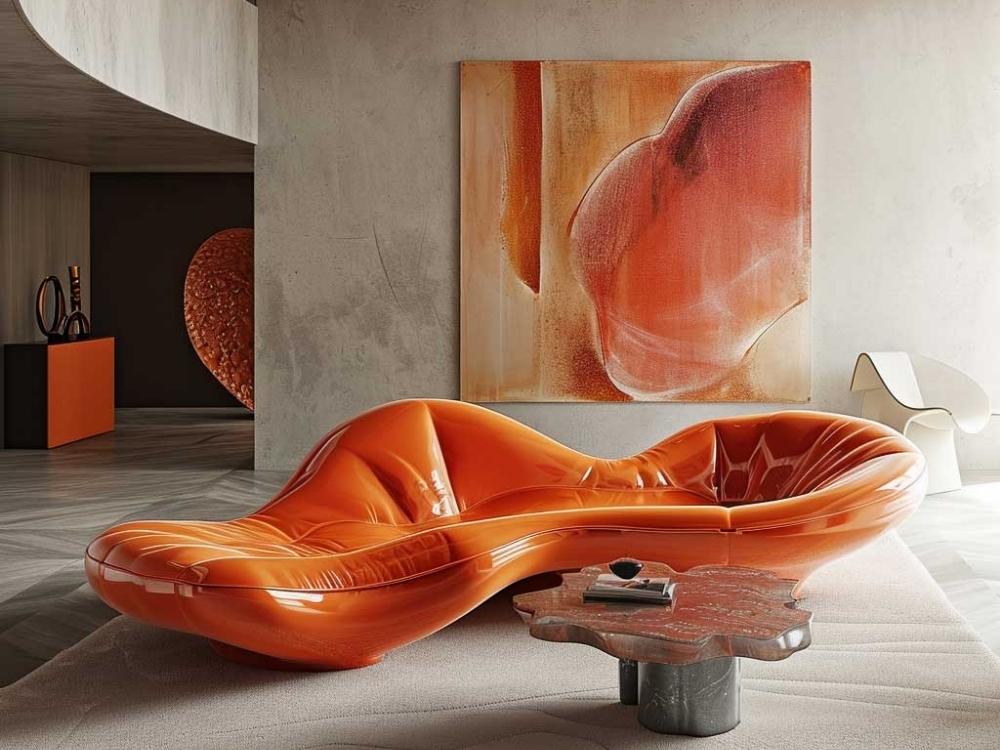 Không gian nội thất phong cách Avant Garde với hình khối phi đối xứng, màu sắc táo bạo và bố cục độc đáo thể hiện tinh thần sáng tạo không giới hạn