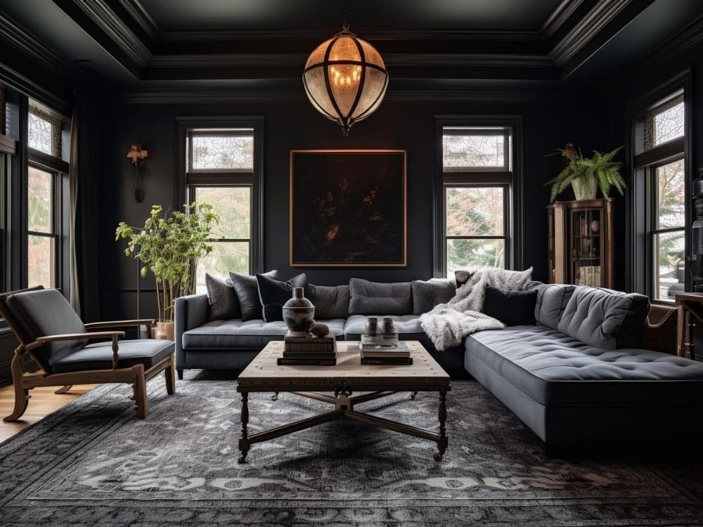 Không gian nội thất phong cách Gothic Modern kết hợp vòm cong và chi tiết Gothic với vật liệu hiện đại