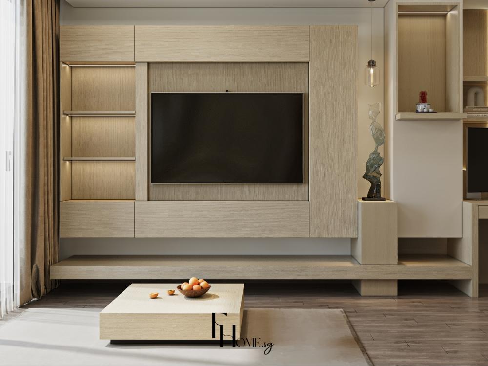 Không gian phòng khách gam nâu gỗ, kết hợp đồ decor làm điểm nhấn nhẹ nhàng