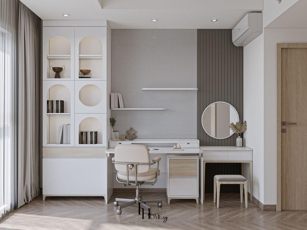 Không gian phòng ngủ hiện đại tích hợp khu làm việc riêng, tối ưu ánh sáng và công năng sử dụng