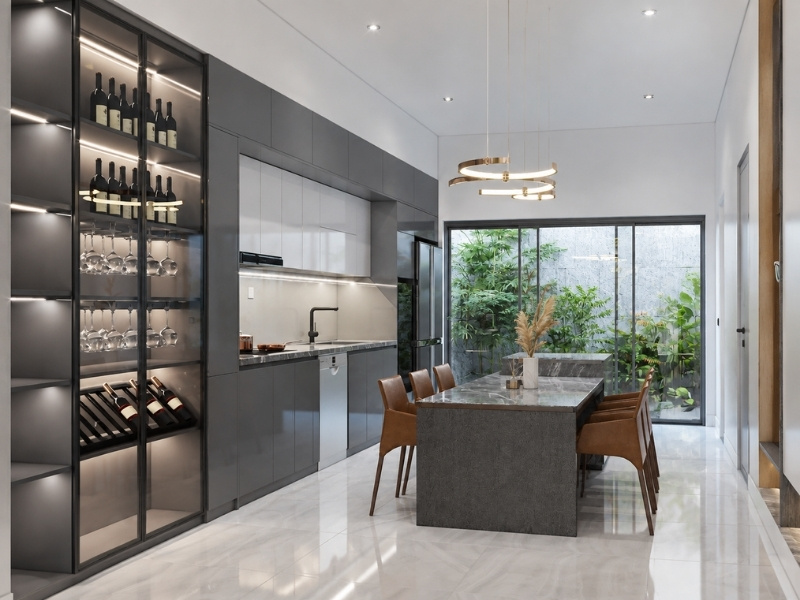 Khu bếp nhà phố 5x20 hiện đại