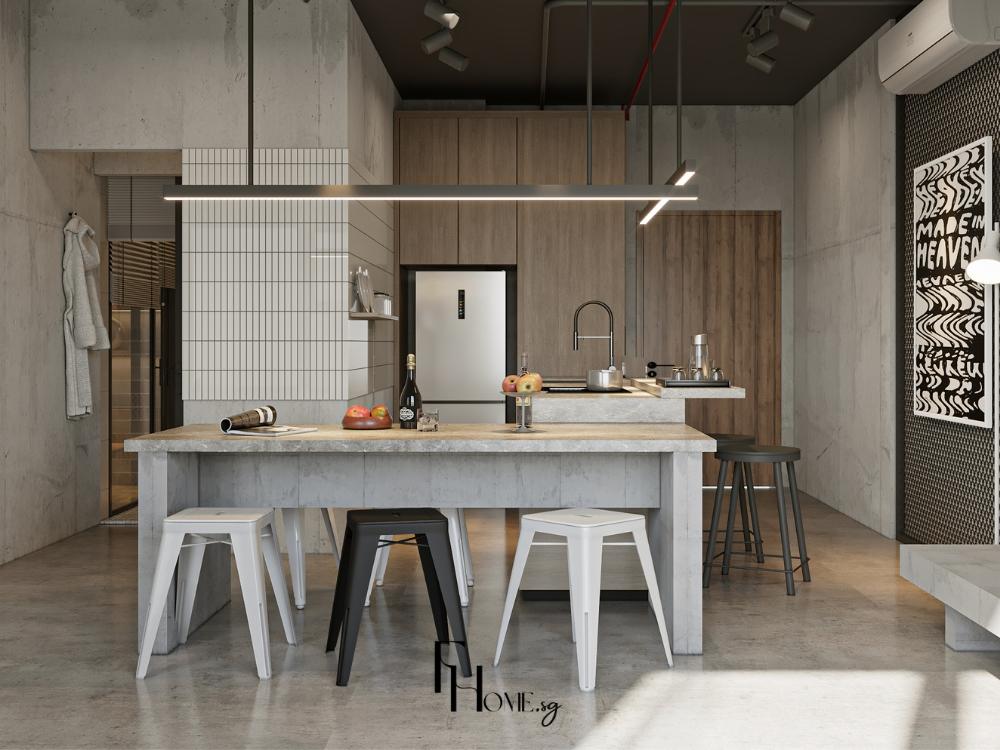 Khu bếp thiết kế cân đối với hệ tủ và thiết bị được sắp xếp khoa học, đảm bảo tính thẩm mỹ và tiện dụng trong quá trình nấu nướng