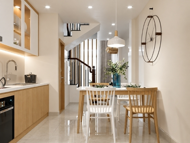 Khu vực bàn ăn nhỏ gọn nhà phố 2 tầng mặt tiền 4m