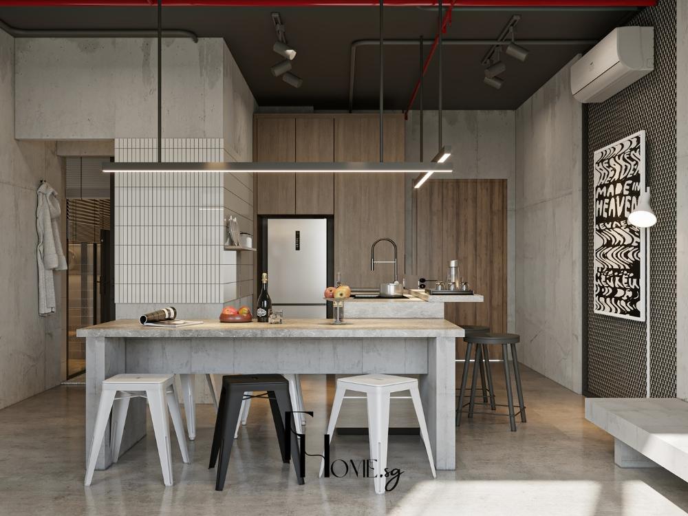 Khu vực bếp được trang bị thiết bị đồng bộ bếp từ cảm biến nhiệt và hệ thống đèn tự bật theo chuyển động