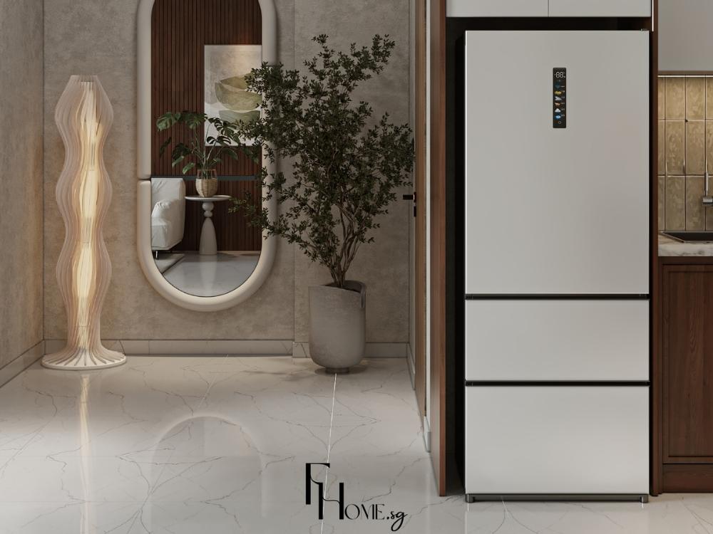 Khu vực sảnh được thiết kế gọn gàng với tủ giày âm tường và gương trang trí, tối ưu công năng sử dụng.