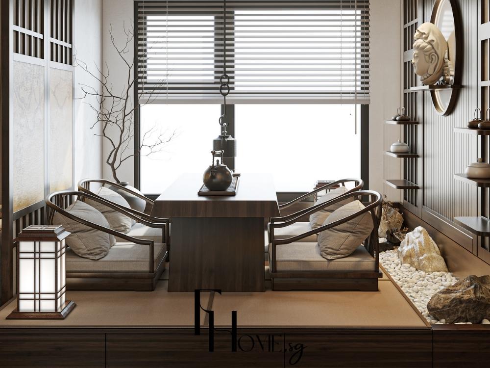 Khu vực trà yên tĩnh, nơi kết nối nội tâm và tận hưởng khoảnh khắc an lành mỗi ngày