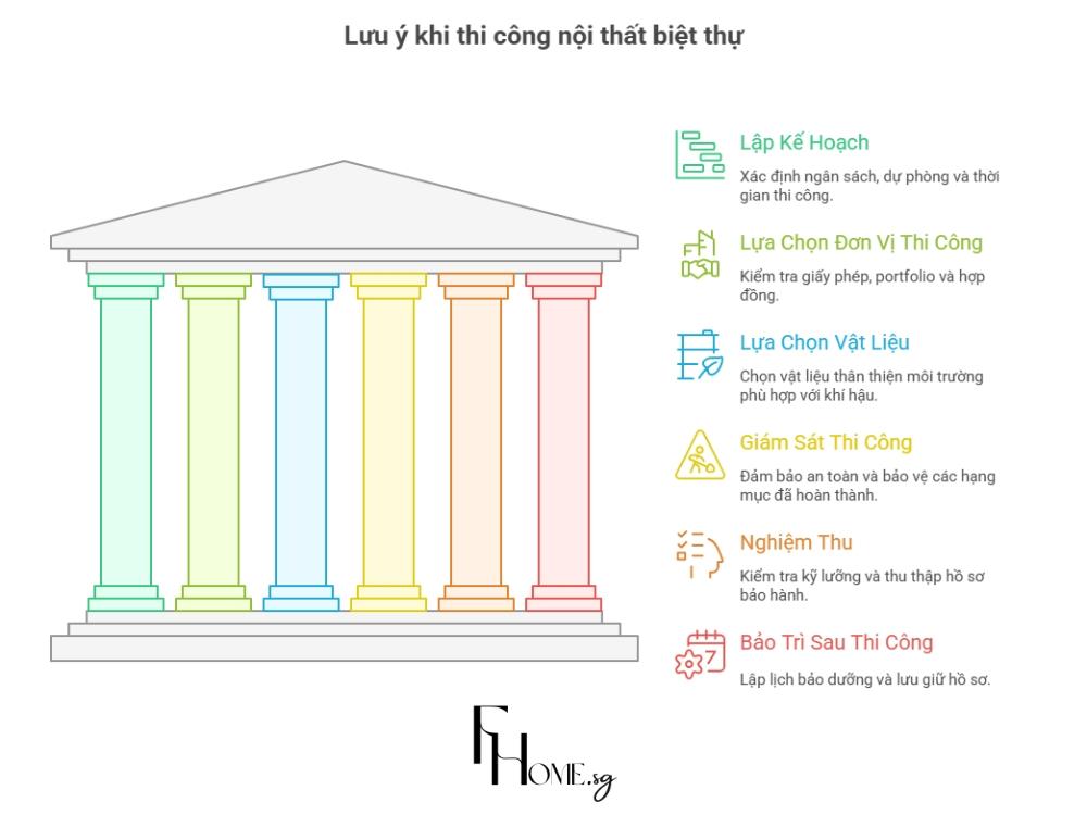 Lưu ý toàn diện khi thi công nội thất biệt thự để đảm bảo chất lượng, an toàn và tiết kiệm chi phí