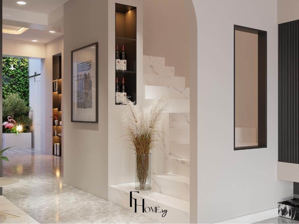 Mẫu nhà phố 5x20m phong cách hiện đại với các đường nét thẳng, rõ ràng và tối giản chi tiết rườm rà.