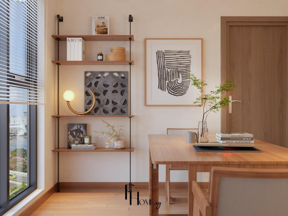 Mẫu phòng làm việc chung cư 75m2 phong cách Japandi