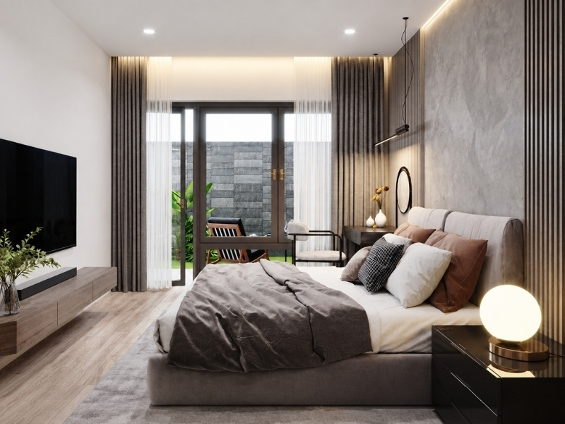 Mẫu phòng ngủ master nhà phố 2 tầng mặt tiền 5m thoáng mát