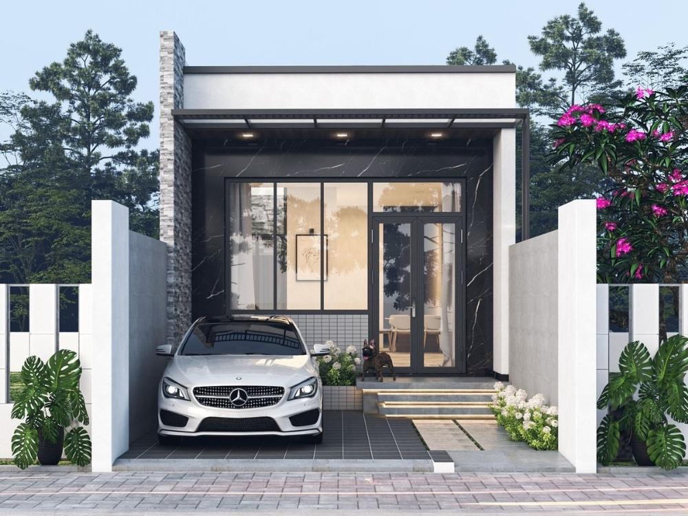 Mẫu thiết kế nhà phố 5x20m cấp 4 mái bằng tông màu trắng hiện đại