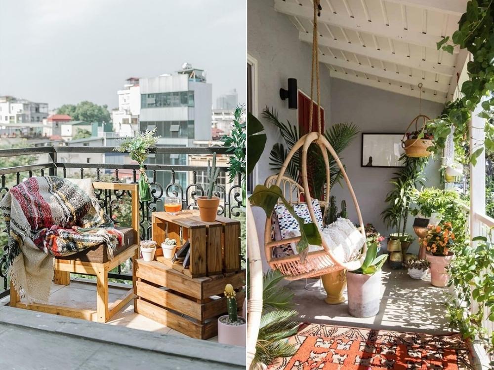 Ban công chung cư 45m2 với cây xanh tươi mát