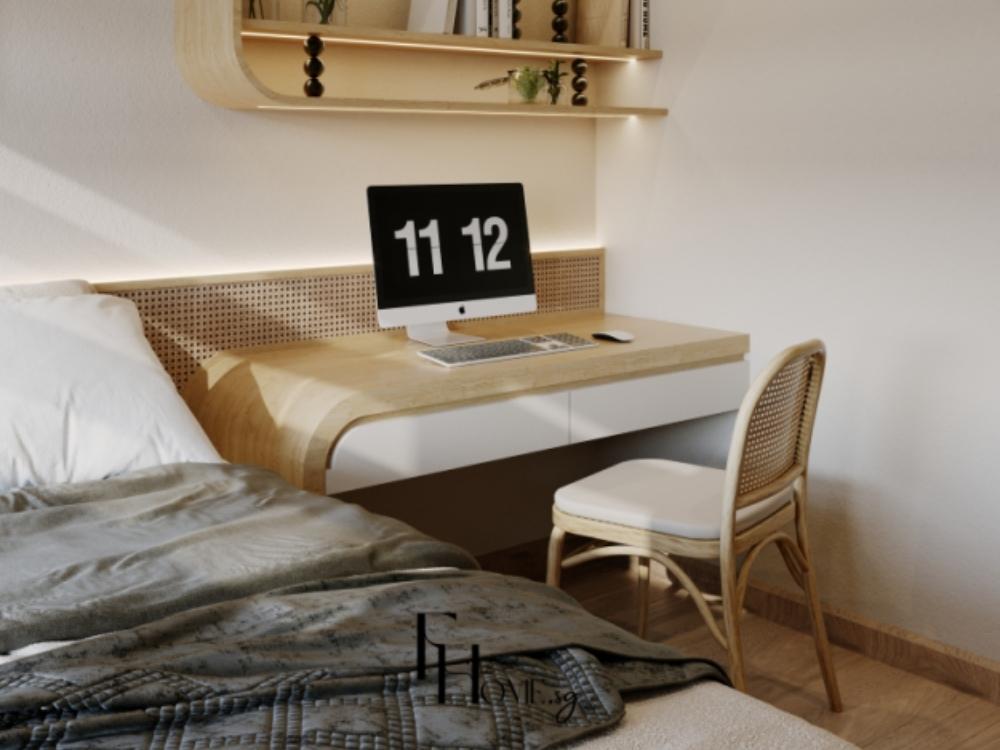 Phòng ngủ chung cư 60m2 kết hợp thêm bàn làm việc tối ưu diện tích không gian