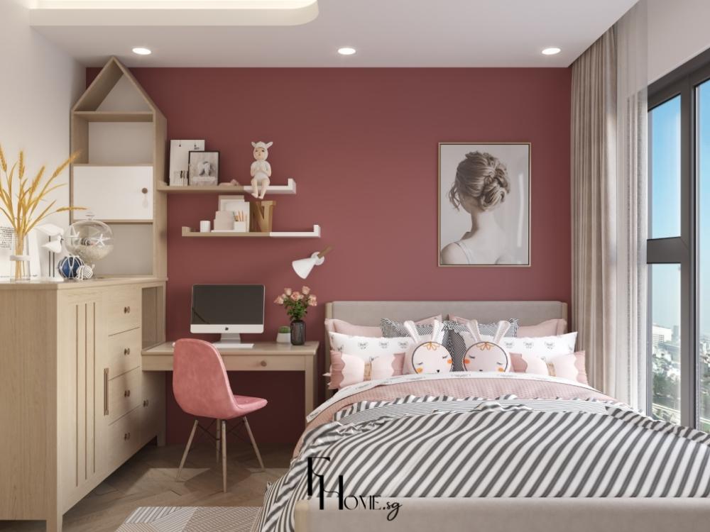 Phòng ngủ chính chung cư 100m2 với giường gỗ và ánh sáng tự nhiên