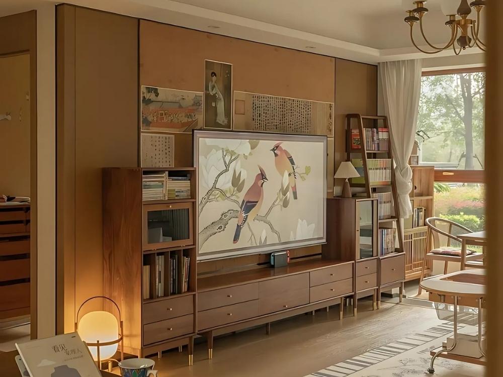 Phòng khách chung cư 60m2 với tông màu gỗ ấm cúng