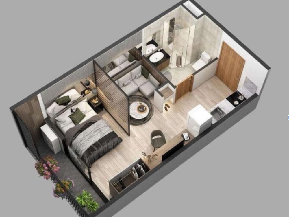 Mô hình thiết kế nội thất chung cư 50m2 2 phòng ngủ