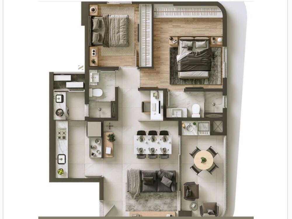 Mô hình thiết kế nội thất chung cư 50m2 2 phòng ngủ