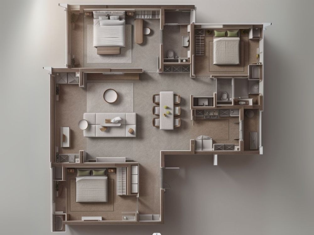 Mô hình thiết kế nội thất chung cư 80m2 với 3 phòng ngủ 