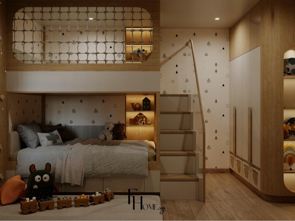 Nhà phố 2 tầng có 4 phòng ngủ với phòng ngủ với thiết kế giường tầng tối ưu không gian