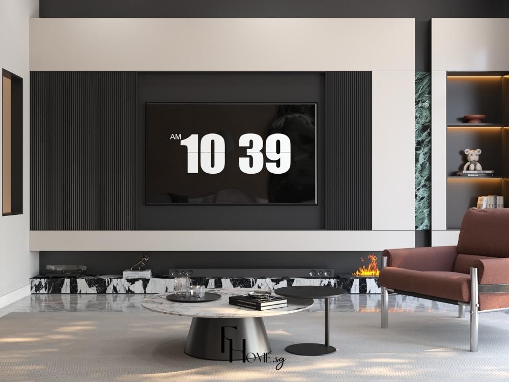 Nhà phố 5x20m phong cách hiện đại với kệ tivi treo tường tối ưu diện tích