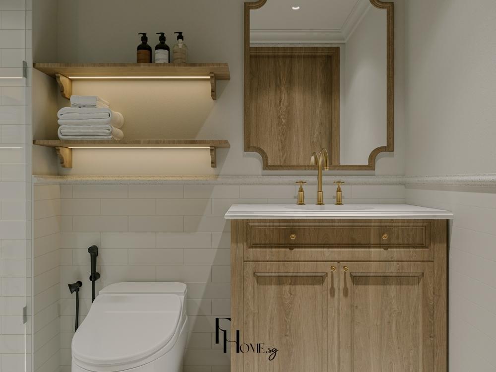 Nhà vệ sinh chung cư 60m² với thiết kế tối giản gạch ốp sáng màu