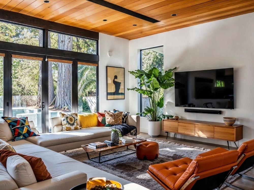 Nội thất Mid-Century Modern với đường nét gọn gàng, chân mảnh, vừa hiện đại vừa ấm cúng