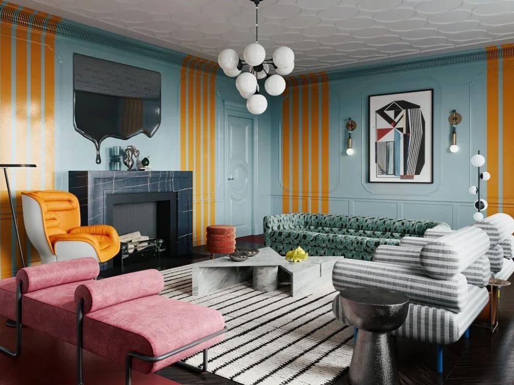 Nội thất Postmodernism pha trộn nhiều phong cách, sáng tạo và phi truyền thống