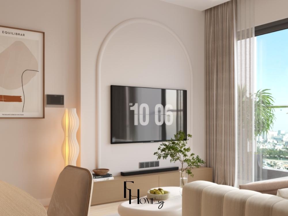 Nội thất được bố trí tinh giản, tạo nên không gian thanh tịnh, hiện đại và đầy cân bằng