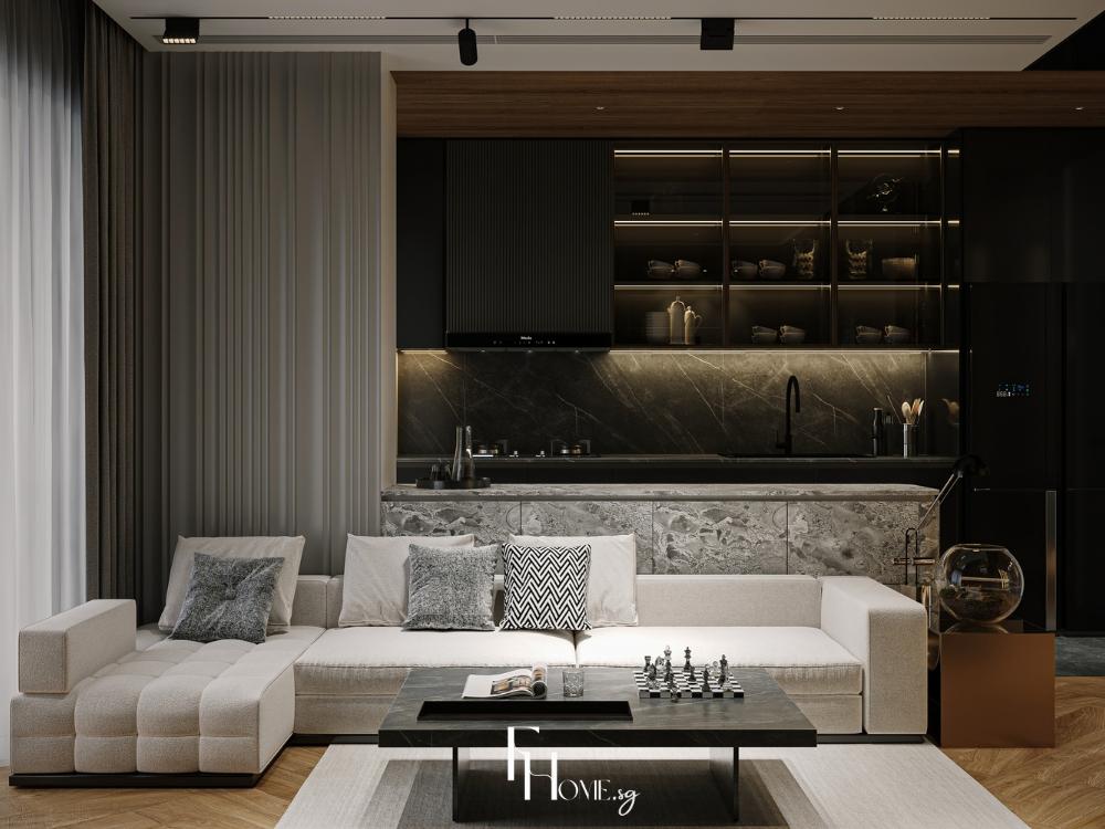 Phòng khách rộng rãi, kết hợp không gian bếp tiện lợi