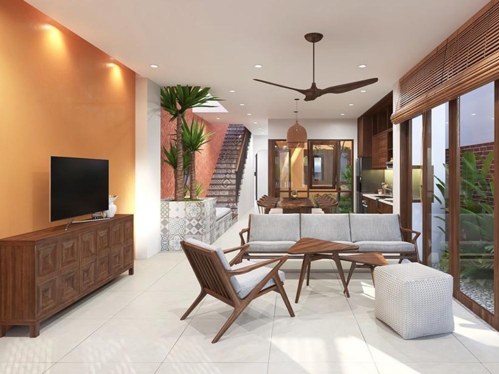 Phân bổ công năng nhà phố 5x20m 4 tầng, từ phòng khách phụ đến không gian sinh hoạt và phòng ngủ riêng biệt.