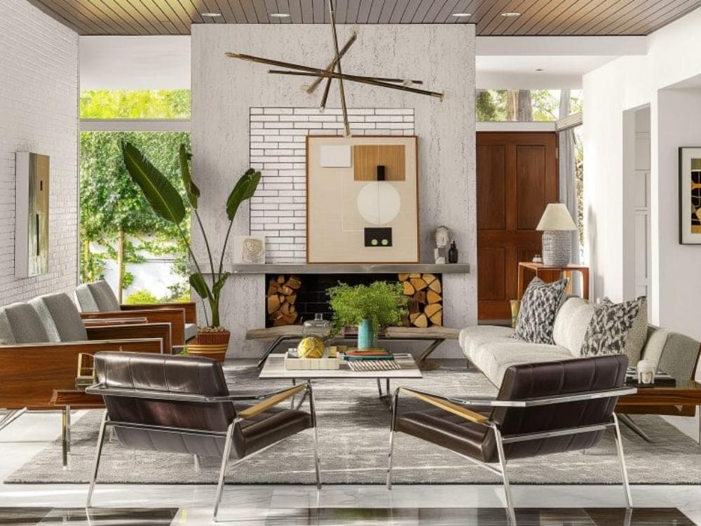 Phòng Mid-Century Modern lấy cảm hứng 1945–1965, tinh tế và cổ điển