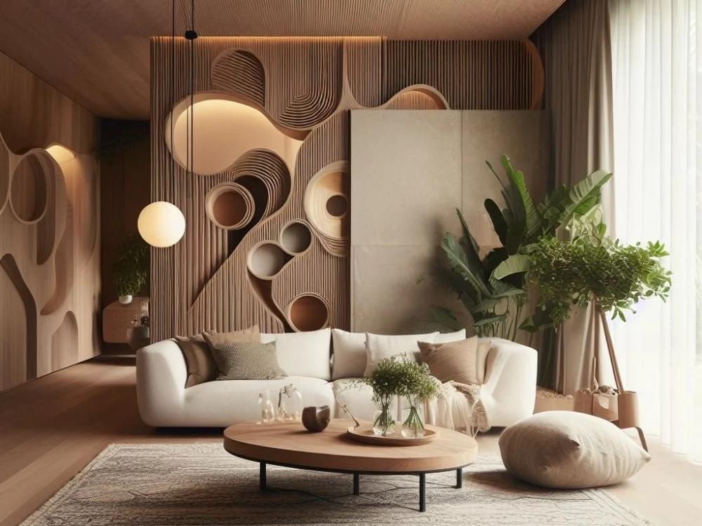 Phòng Organic lấy cảm hứng từ Frank Lloyd Wright, mang vẻ mềm mại và gần gũi thiên nhiên